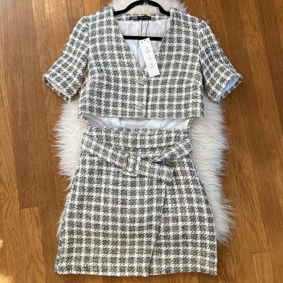 Zara Dresses & Skirts - Zara Tweed Cut-Out Belted Mini Dress